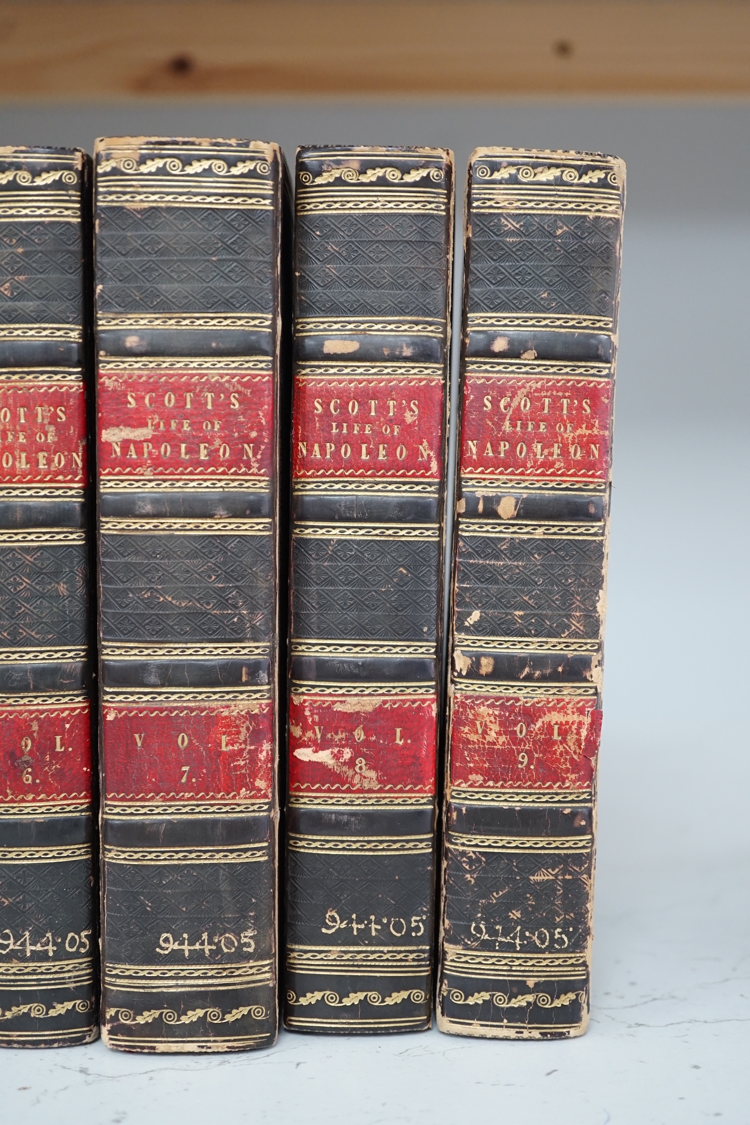 [Scott, Sir Walter] - The Life of Napoleon Buonaparte, Emperor of the French ... 9 vols. half titles and errata slips; 19th century gilt decorated calf, panelled spines with red labels, marbled edges, cr.8vo. Edinburgh,